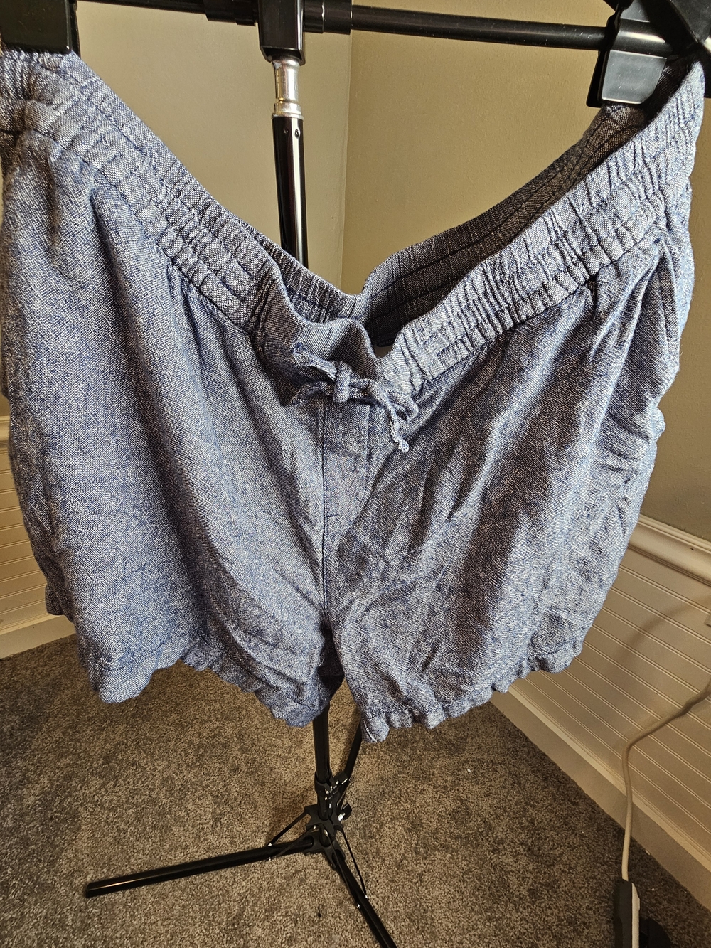 Old Navy Heathered Blue High-Waist Drawstring Shorts